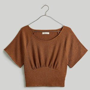 Madewell Shirred Crop Top in Warm Coffee Size Small NWT